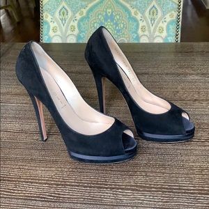 Casadei black suede satin leather stiletto 9 1/2